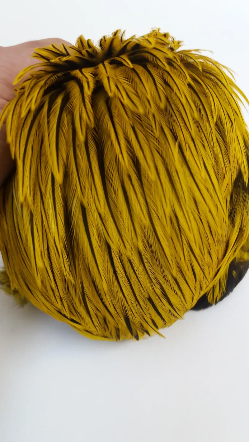 The Lakeland Brahma Rooster Cape in Silver Badger Dyed Yellow  from Whiting Farms-4